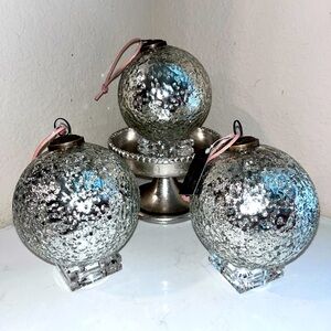 3-NIB ROBERT STANLEY KUGEL ANTIQUE MERCURY CRACKLED GLASS BALL ORNAMENTS